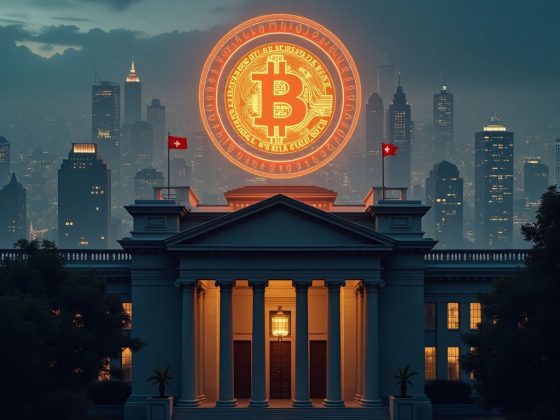 Swiss National Bank building with a digital Bitcoin symbol reflecting the ongoing debate about Bitcoin as a reserve asset in Switzerland
