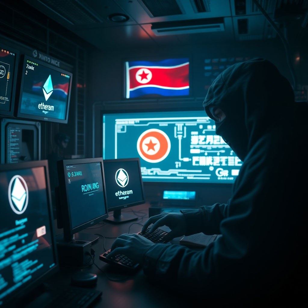 A hacker stealing cryptocurrency from Ronin Network servers during the 2022 breach