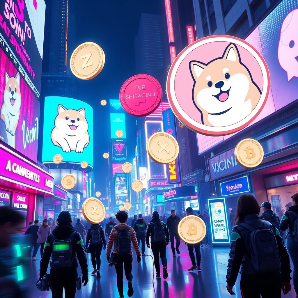 Funny internet meme characters representing crypto meme coins in 2025